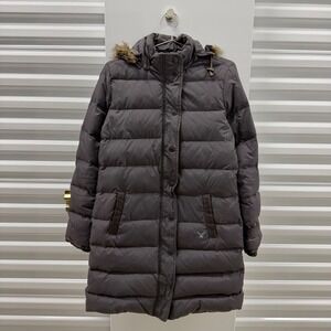 American Eagle Outfitters Womens Puffer Parka Coat Faux Fur Hood Gray Size S